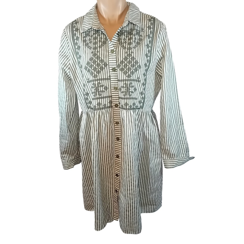 Refka Modanisa Modest LongSleeve Embroidered Striped Shirt Dress Midi Cottage 10